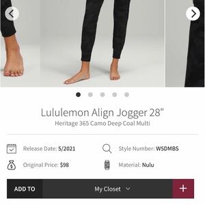 Lululemon Align Jogger - Black Camo